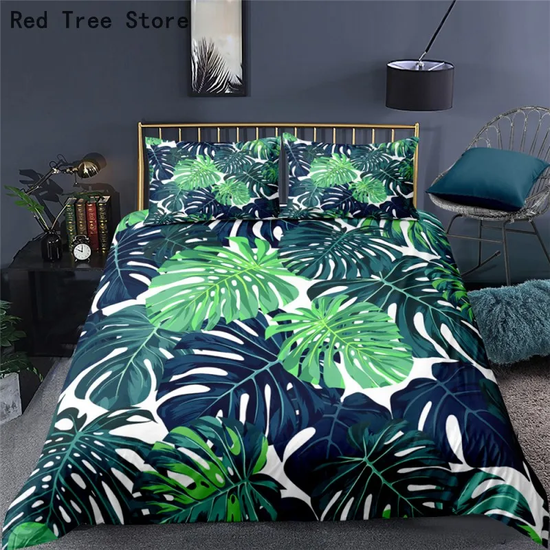 

3D Comforter Cover Tropical Leaves Green Plants Printed Leaves Duvet Cover Bedding Set 2/3pcs Quilt Cover Microfiber Home Decor