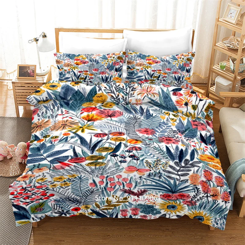 Цветной цветы зеленые постельные принадлежности с изображением листьев мягкие