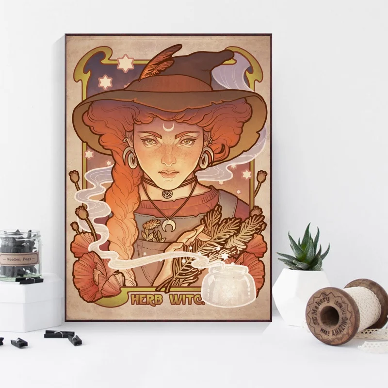 Psychedelic Bohemian Gypsy Witch Goddess Poster Canvas Art Print Wall Pictures for Living Room No Frame | Дом и сад