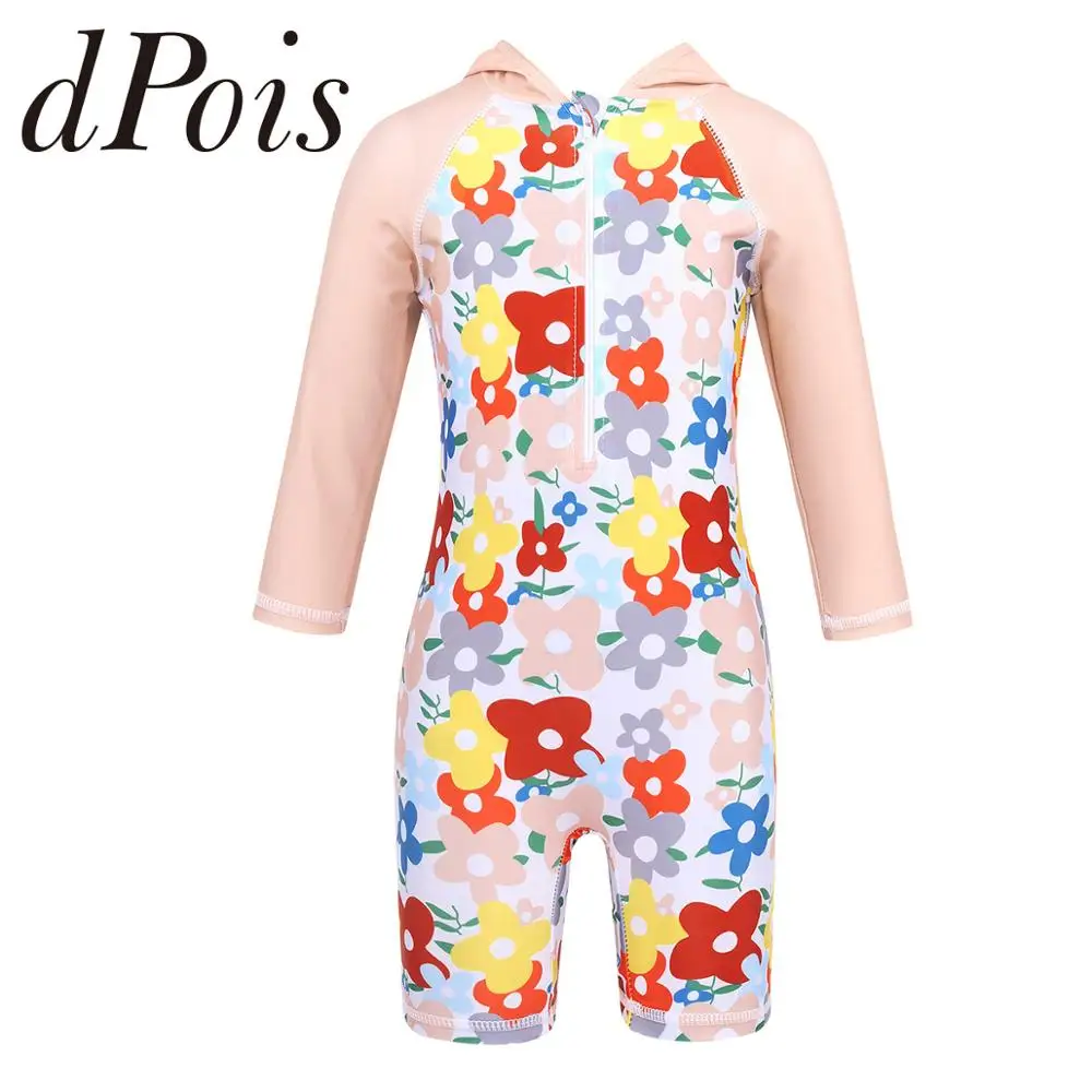 Купальный костюм для маленьких девочек Цельный купальник с длинными рукавами и
