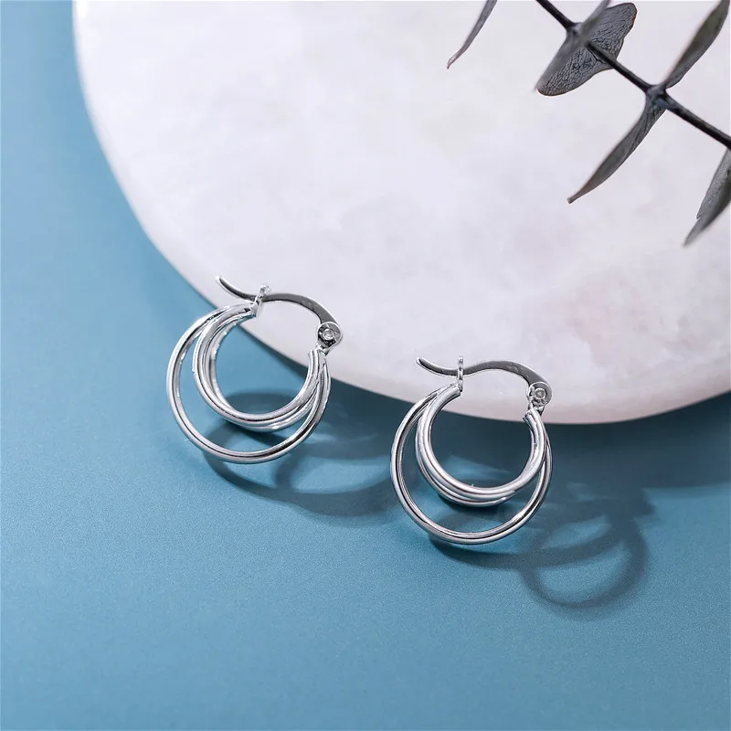 Серьги-кольца Flyleaf Многослойные женские серебро 100% пробы | Украшения и аксессуары