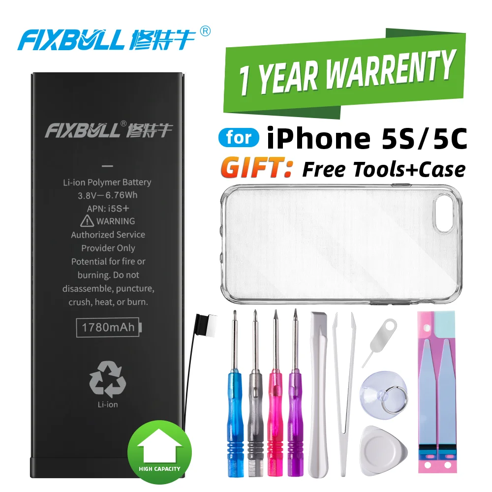 

FIXBULL Battery For iPhone 5s 6 6Plus 5c 6s 6s Plus 7 7Plus 8 8Plus X Replacement Bateria Real High Capacity For iPhone5S