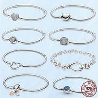 top sale femme bracelet 925 sterling silver heart snake chain bracelet for women fit original pandora charm beads jewelry gift