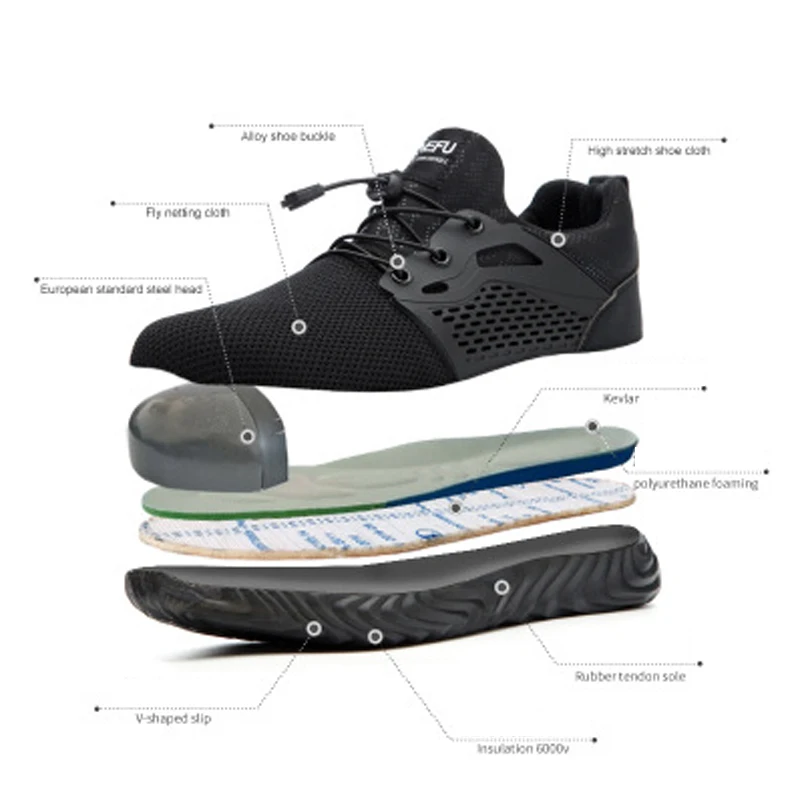 Рабочие ботинки на вентилируемом стальном шнурке ударопрочная защитная обувь