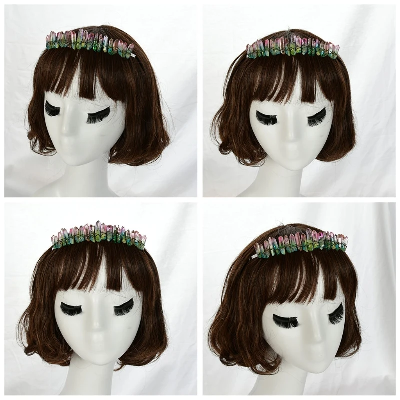 

Ladies Handmade Jewelry Hair Hoop Fresh Style Princess Watermelon Colored Faux Raw Quartz Crystal Headband Tiara Crown