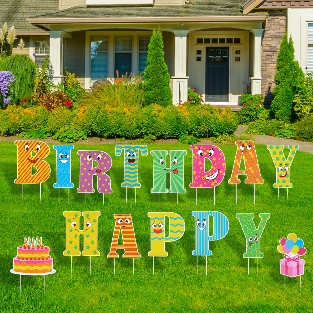

ABOOFAN 15PCS Birthday Yard Sign Letter Decorations Outdoor Birthday Lawn Decor