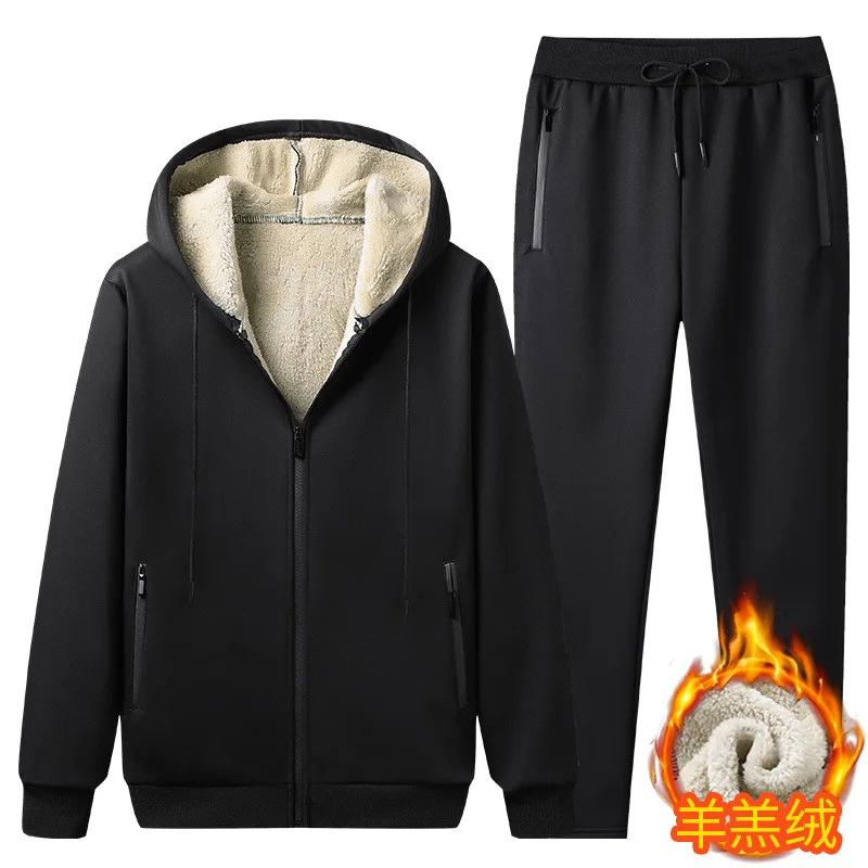 

New Winter Men's Casual Plus Velvet Thick Warm Sports Suit Stand Two-piece Men's SWEATSHIRT