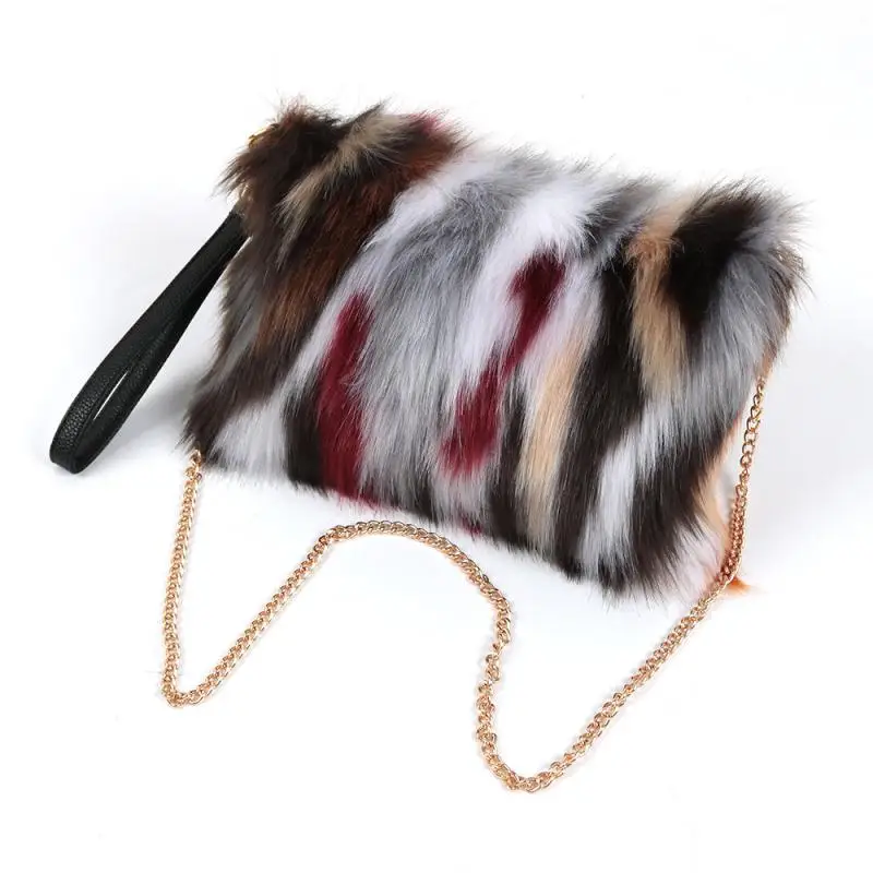 Пушистая сумка Swonco женские сумки через плечо с металлической цепочкой радужного