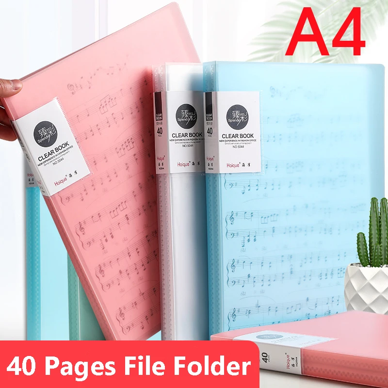 A4 Display Book 40 Pages Transparent Insert Folder Document Storage Bag Waterproof File Folder School Office Supplies Stationery