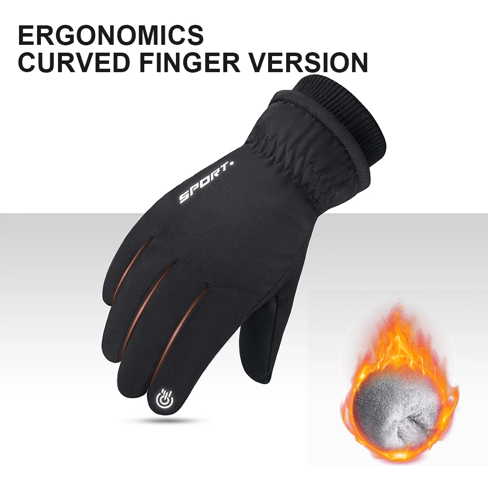 

Winter Cycling Gloves Leather 3-Layer Waterproof Thermal Fleece Lining Touch Screen Reflective Glove Full Finger Outdoor Sports