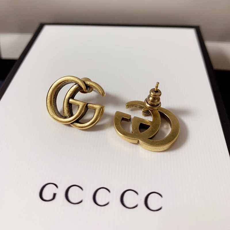

Новые мужские женские серьги G Популярные винтажные классические металлические двойные серьги с буквой Роскошные Дизайнерские серьги в ст...