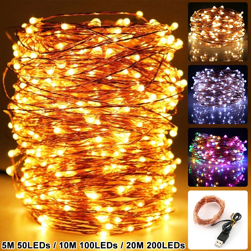 

âœ…USB LED Fairy Light String Warm White Multicolor Wedding New Year Party Garland Outdoor Indoor Home Wedding Decor