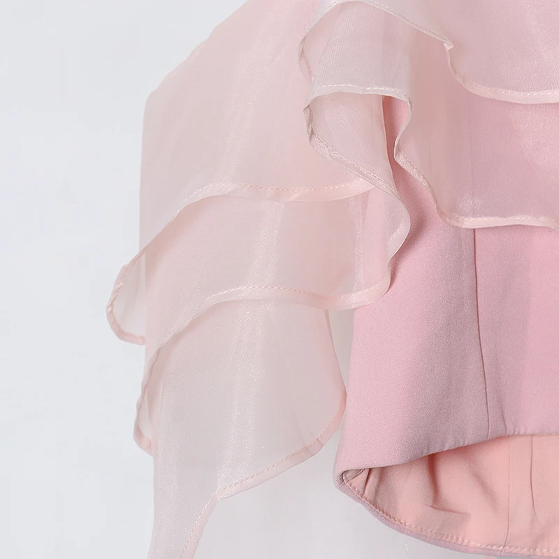 

SISPELL Patchwork Ruffle Blouse Shirts For Female Square Collar Sleeveless High Waist Slimming Women's Blouse Shirt Fashion New