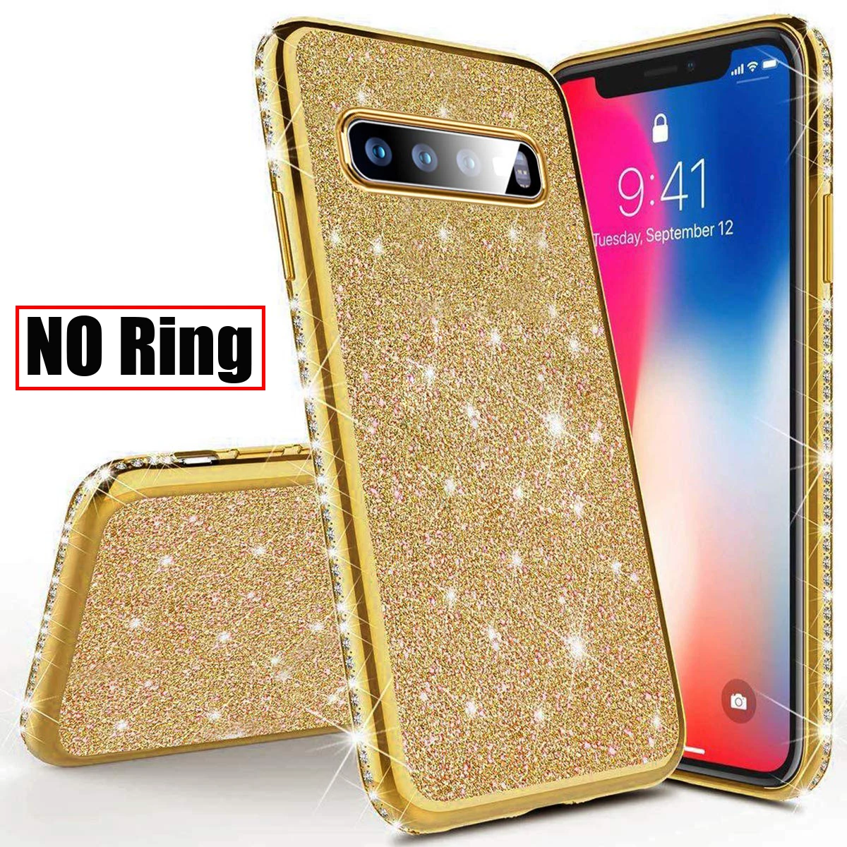 Мягкий чехол с блестками для samsung Galaxy A10 A20 A30 A40 A50 M10 A6 A7 A8 S10 S8 S9 плюс A50s 360 Примечание 10 кольцо автомобильный держатель - Цвет: Gold