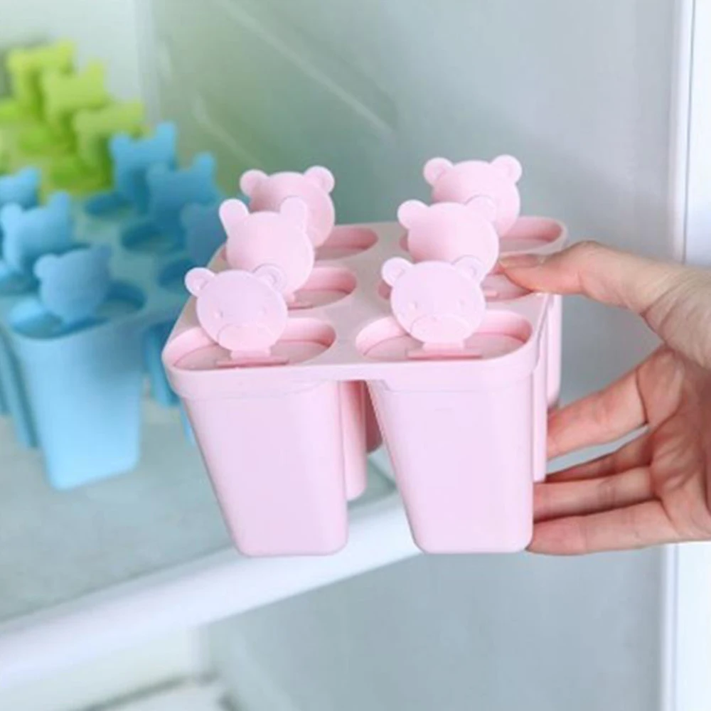 2020 6 ячеек Медведь ручка Плесень лоток Пан кухонный кубик льда формы эскимо