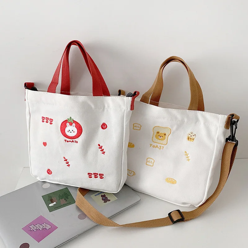 

Холщовая Сумка-тоут для женщин, милая сумочка на плечо из хлопчатобумажной ткани с вышивкой, маленькие мессенджеры через плечо, кошельки на ...