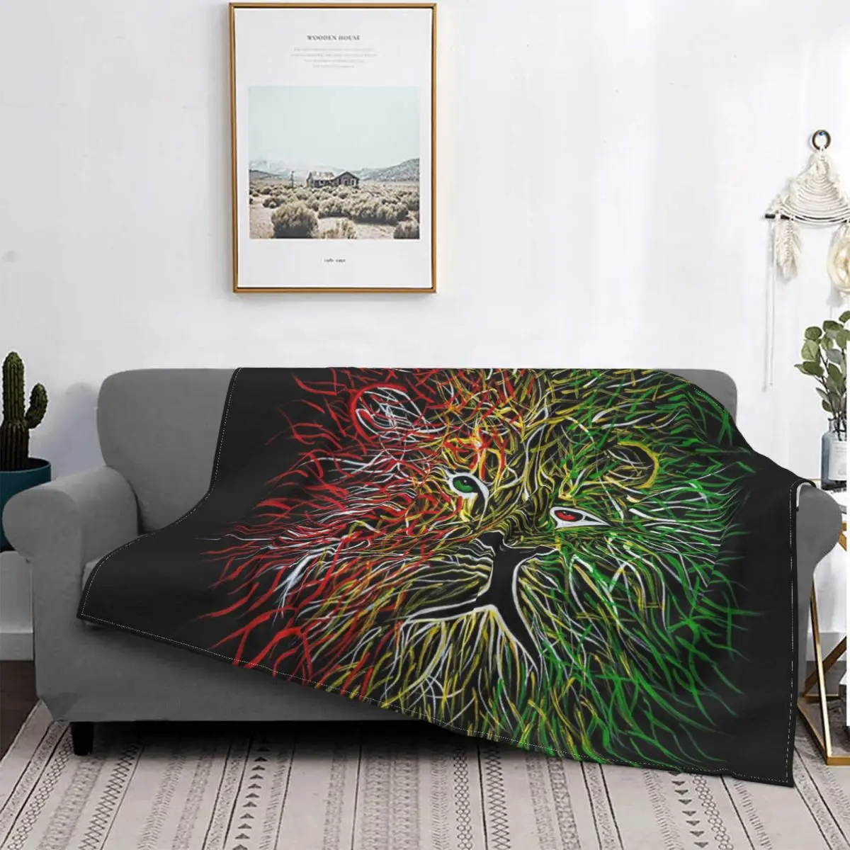 

Rasta Lion-colcha a cuadros para cama, Edredon Heat mico, de lino y algodón