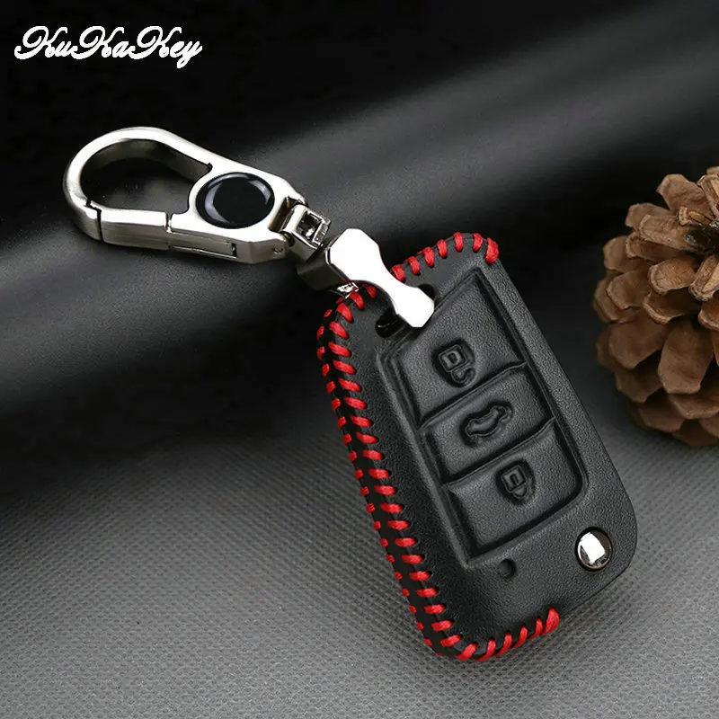 Кожаный чехол для ключей автомобиля Volkswagen VW Golf 7 GTI R MK7 Tiguan 2017 Skoda Octavia A7 Seat Leon Ibiza Key |