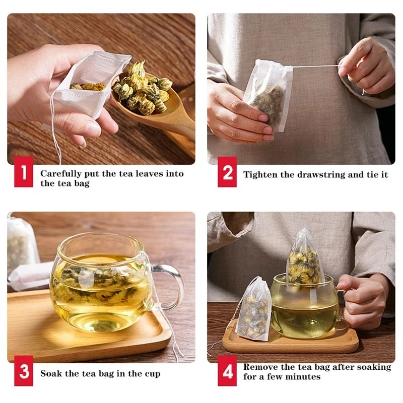 

Non-woven Fabric Tea Bags Food Grade Tea Filter Bag for Spice Tea Infuser with String Heal Seal Spice Filters Teabags Disposable