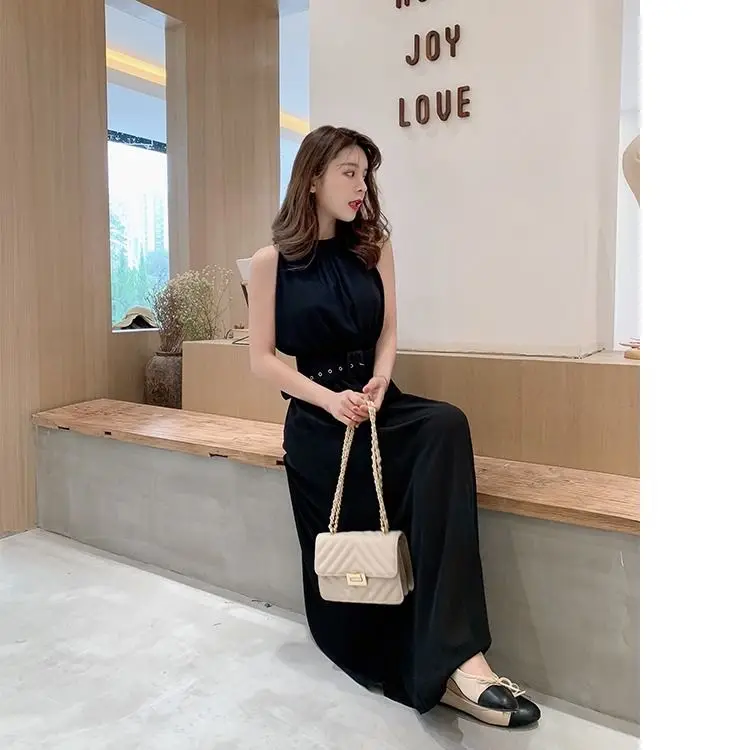 

Chiffon dress 2020 summer new Korean women's slim slim long sleeveless long skirt beach dress with belt