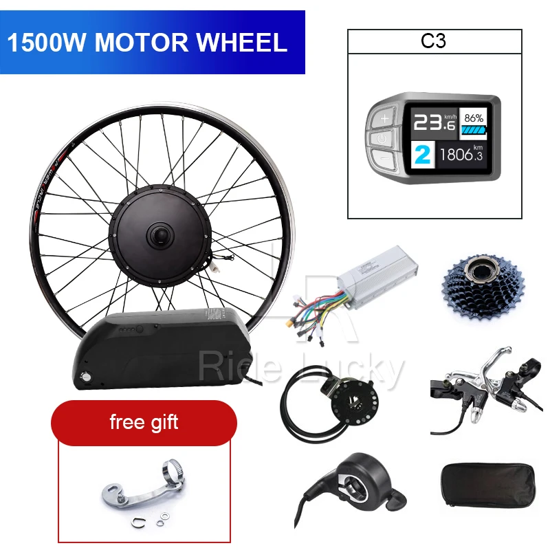 

48V 1500W Ebike Motor Wheel Electric Bicycle Conversion Kits With TFT Color UKC3 Display And 48V 17AH Lithium Battery