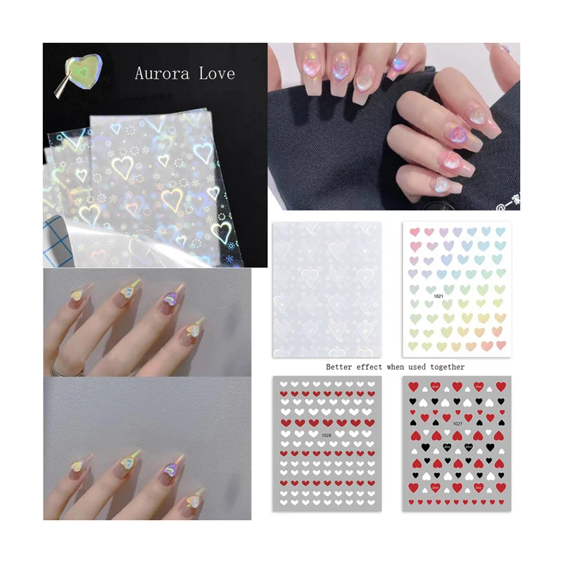 

10PCS New Year's new black and white red pink love Aurora nail decoration slider sticker stickers for better matching effect