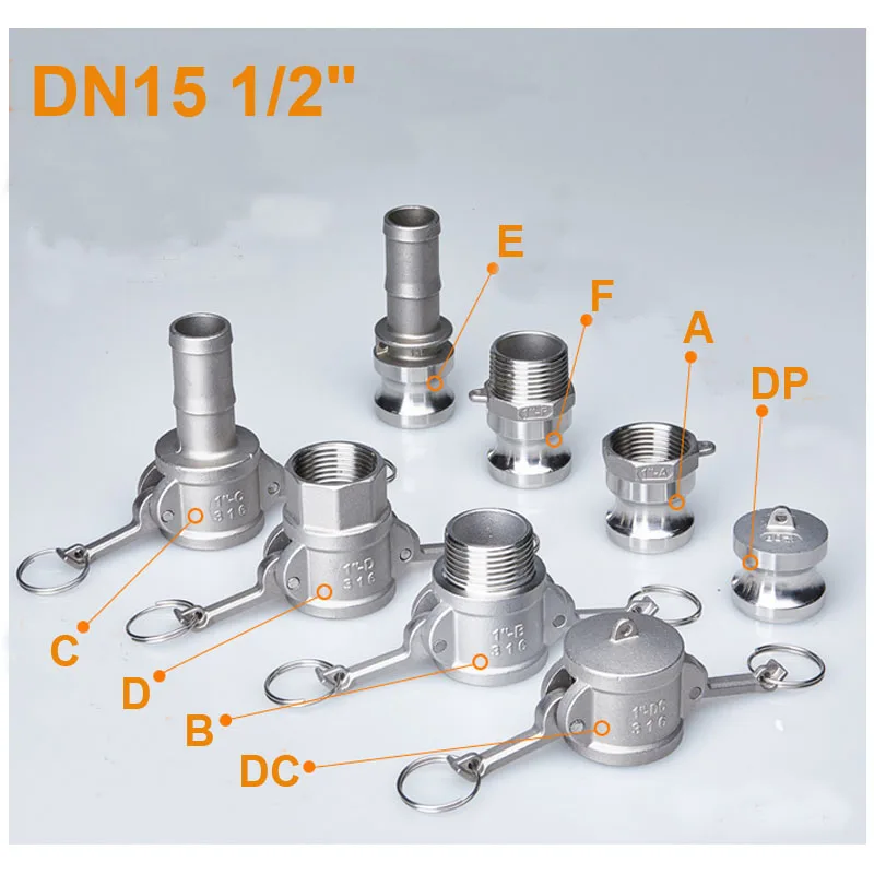 

1PC DN15 1/2" 304 Stainless Steel Homebrew Camlock Fitting Adapter MPT FPT Barb Camlock Quick Disconnect For Hose Pumps Fittings