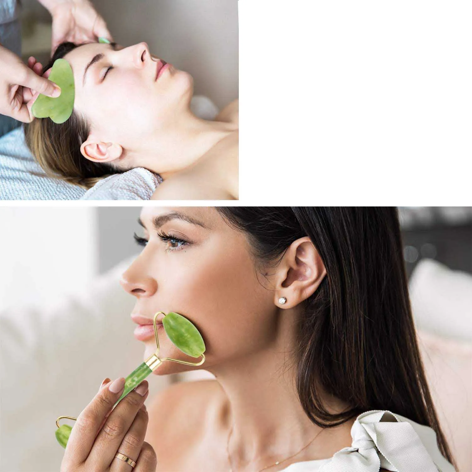 3 Pieces Jade Roller Facial Ridged Kits Skin With Gua Sha Scraping Massage Tools | Красота и здоровье