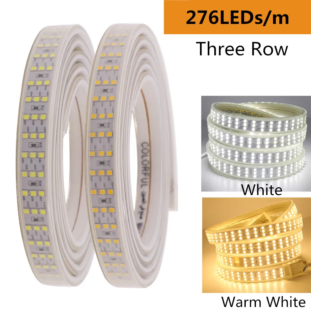 Светодиодная Водонепроницаемая трехрядная лента 2835 в 220 светодиодов/м с