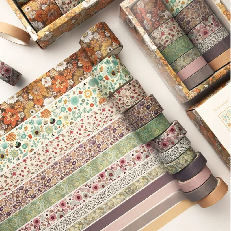 

12Pcs/box Retro Plant Floral Washi Tape Kawaii Flower Masking Tape Decorative Tape for Sticker Scrapbooking DIY Photo Album