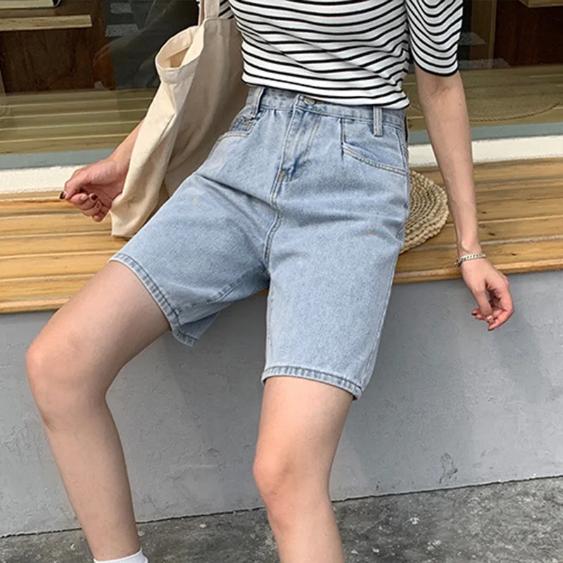 

Women High Waist Straight Denim Shorts Female 2021 Summer New Thin Korean Jeans Ladies Fashion Casual Loose Streetwear Short
