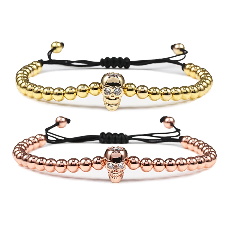 

Charm Copper Beads Adjustable Bracelet Micro Pave Skull Bracelets Women Men Handmade Weave Punk Jewelry Best Friend Gifts