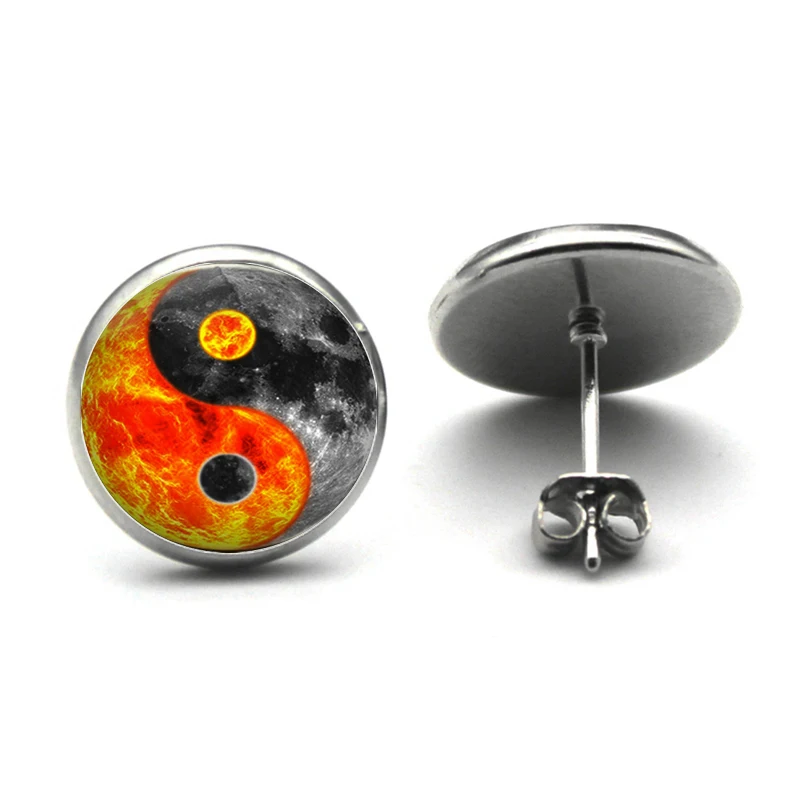 Серьги гвоздики Ying Yang очаровательные серьги пусеты с волшебным знаком Тай Чи Зен