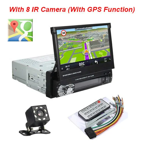 GPS and 8 LED CAM 1 DIN стерео радио MP4 gps навигация двойной экран HD 7 дюймов выдвижной сенсорный монитор Bluetooth SD USB зарядное устройство - Цвет: GPS and 8 LED CAM