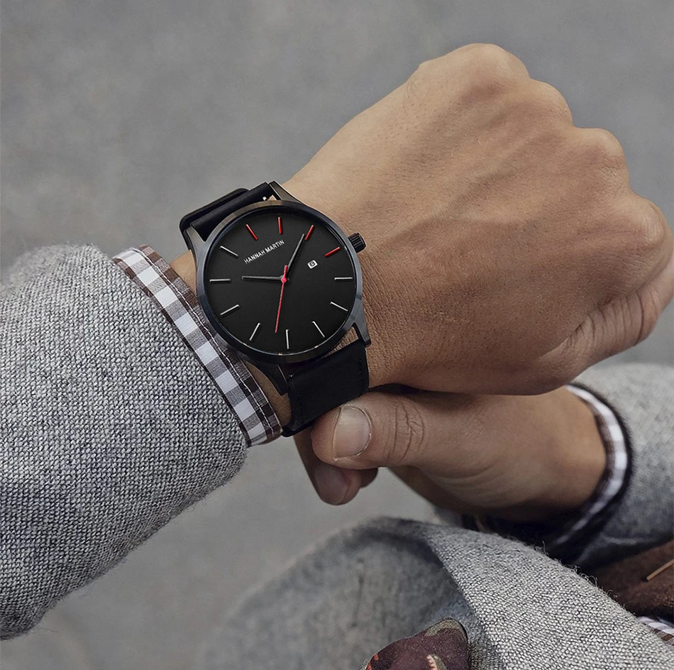 Мужские наручные часы с календарем кварцевые коричневым кожаным ремешком