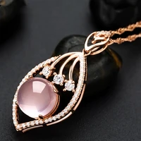 high quality jewelry geometric hollow pendant necklace inlay pink opal rose golden choker for women wedding anniversary gifts