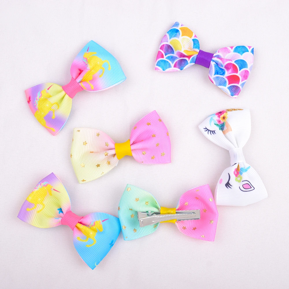 

8PCS/Set Print Grosgrain Ribbon Hair Bows Clips Small Bows For Children Girls Headwear Kids Hair Accessories Best Gifts