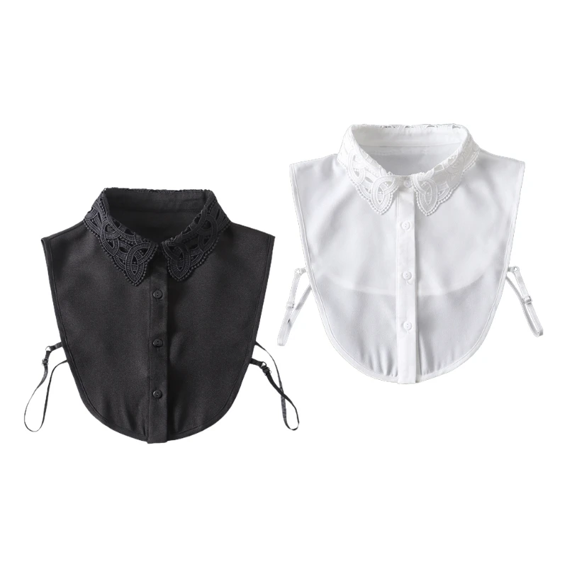

Vintage Hollow Out Lapel False Collar Blouse for Women Girls Embroidery Lace Tassel Detachable Dickey Button Half Shirt 35EF