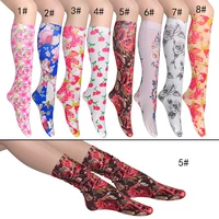 kasure flower pattern printed knee high stockings for women girl long nylon elastic spring summer new fashion soft stocking