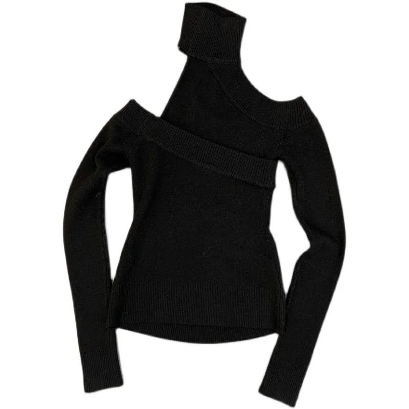 

ZCSMLL Spring 2022 High-necked Long-sleeved Off-the-shoulder Hollow Stitching Crossover Pure Desire Wind Knit Sweater