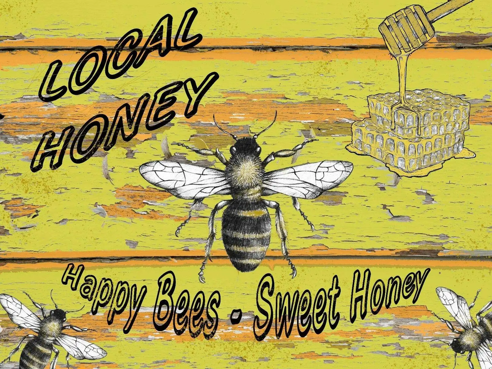 

Vintage Local Honey Sweet Honeybees Bee Happy Nature's Best Home Bar Pub Kitchen Restaurant Wall Deocr Plaque Signs Vintage