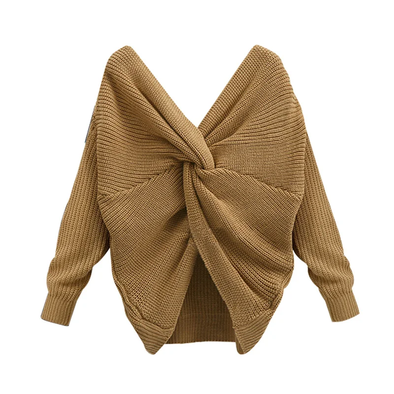 Популярный Женский Повседневный свитер с v-образным вырезом сзади женские