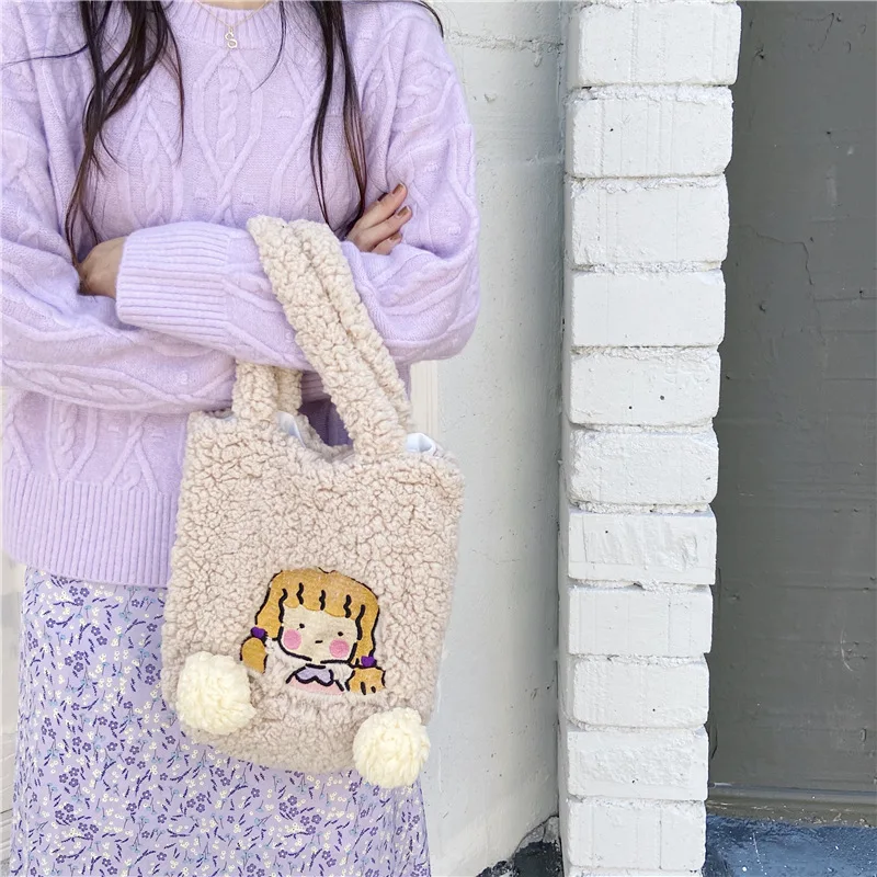 Женские Наплечные Сумки из искусственной овечьей шерсти зимние мягкие плюшевые