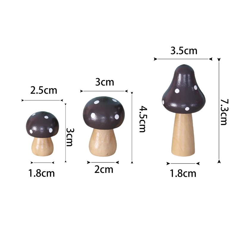 

3Pcs Mini Painted Mushrooms Models Figurines Wooden Mushroom Miniature Landscape Art Crafts Ornaments for Home Garden Decor