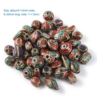 50pcs tibetan retro prayer nepal beads handmade red coral turquoises loose bead for bracelet necklace diy craft jewelry making