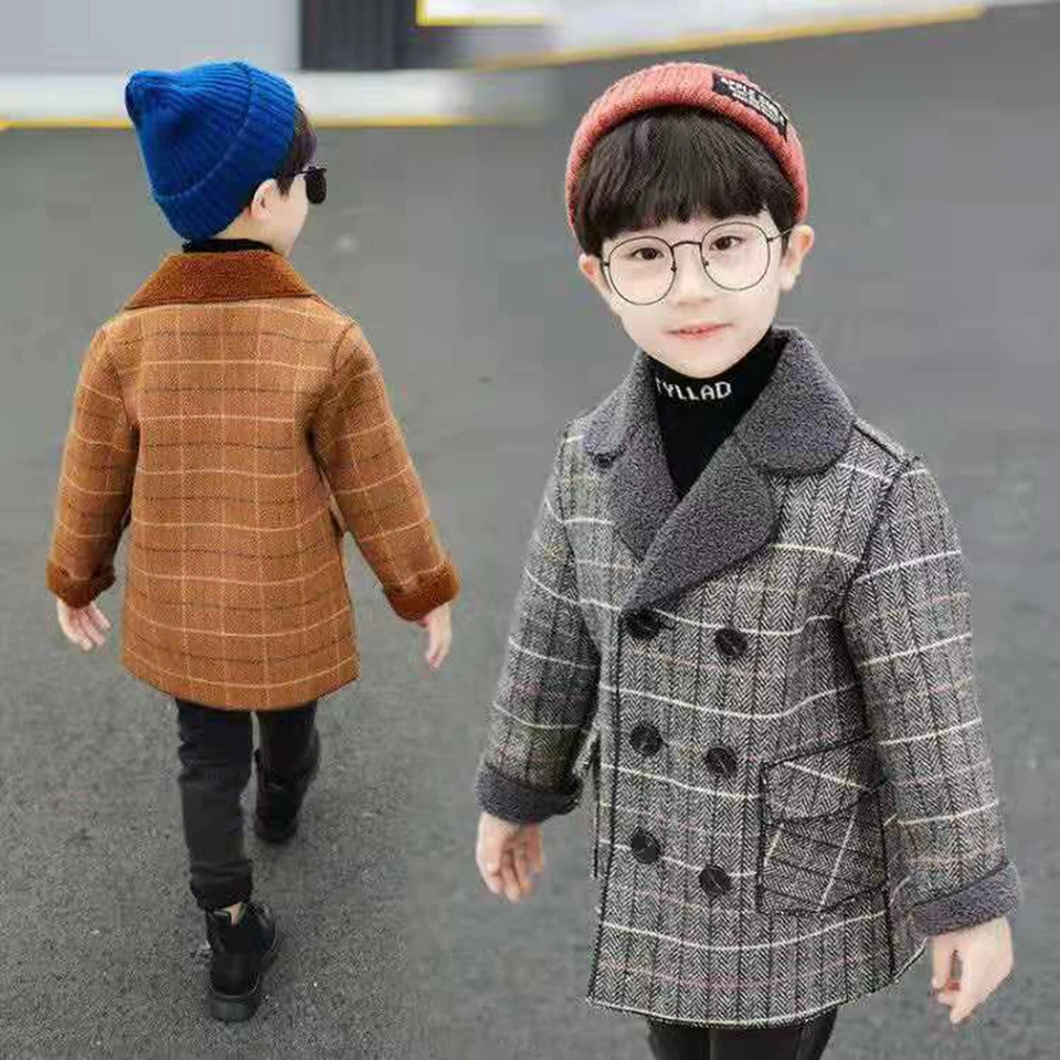 

New Autumn Winter Plus Velvet Plaid Jackets Outwear For Boys Children Clothing Thick Coats 2 Colors Baby Kids Boys Outerwear