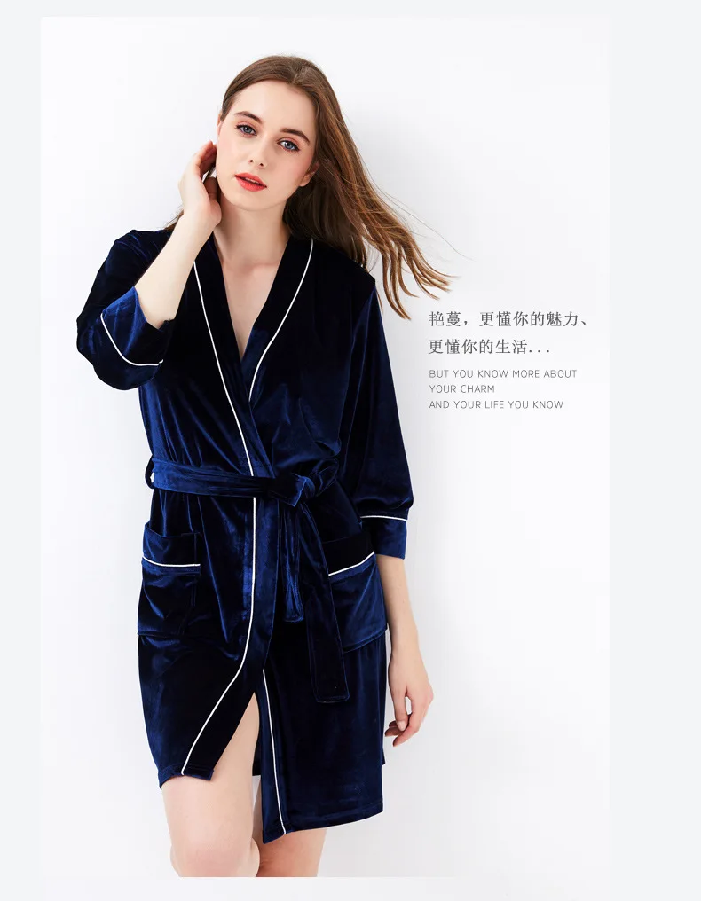 Золотая Бархатная Осенняя пижама с длинным рукавом ночная рубашка женская