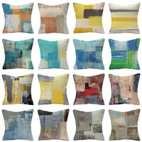 throw pillow cover linen home decoration oil painting geometric abstract pillowcase sofa office cushion cover customized
