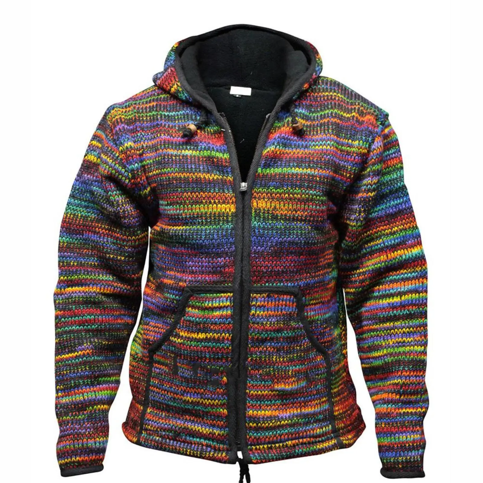 

Men Casual Long Sleeve Ethnic Color Block Pocket Cardigan Hooded Coat Outwear