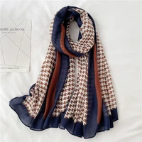 luxury hijab cotton linen scarf women 18090cm shawl wrap viscose headscarves soft print houndstooth stripe bandana foulard
